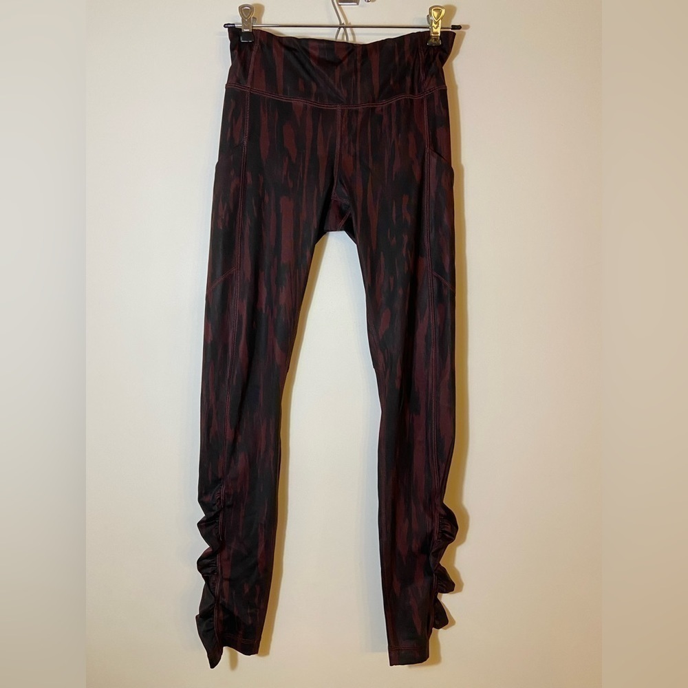 Lululemon Womens Burgundy Patterned Leggings Drawstring Waist Stretch 4